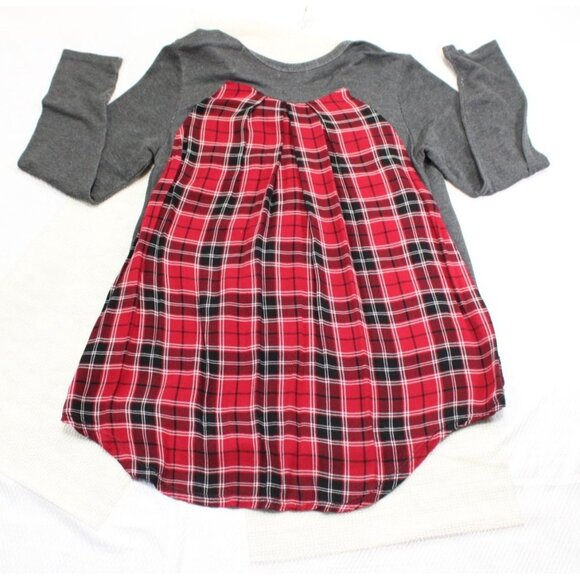 Simply Southern Gray Plaid Back Long Sleeve Top With Red Glitter Sequin Reindeer - Picture 3 of 7
